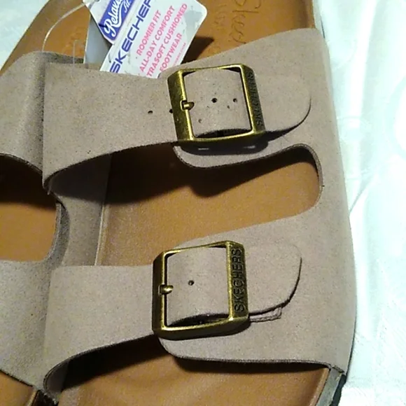 Skechers Luxe Foam Relaxed Fit Strap Sandals Size 10 Taupe cushioned comfort - Picture 3 of 8